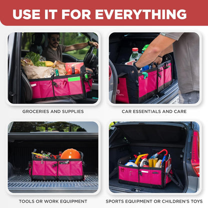 TRUNKCRATEPRO Trunk Organizer For Car, Suv, Truck | Premium Adjustable Multi Compartments Collapsible Car Trunk Organizer With Securing Straps & Non-Slip Bottom (Large Size, Black)