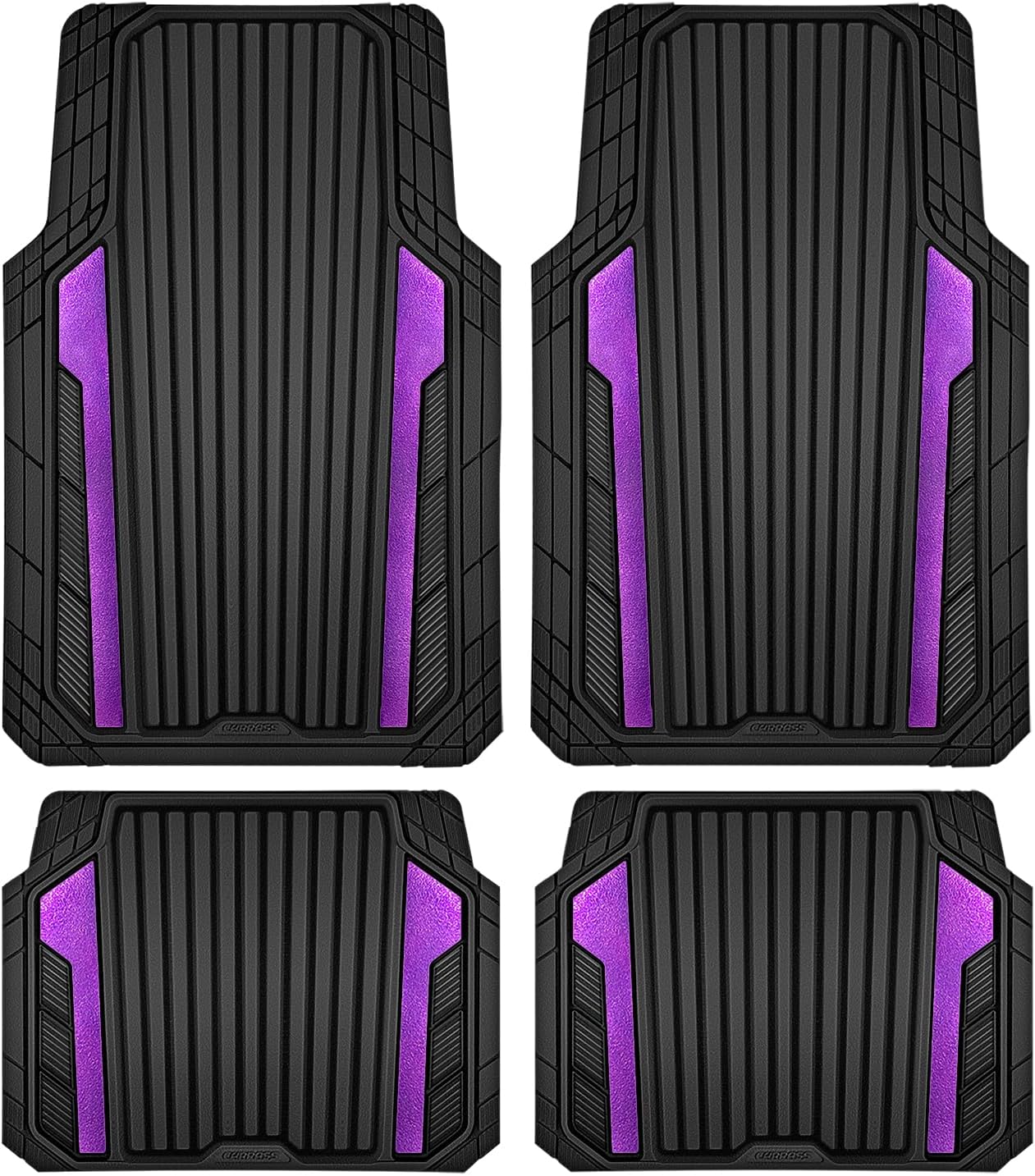 CAR PASS Heavy Duty Rubber Car Mats Metallic, Aluminum Film All Weather Floor Mats Waterproof Universal Trim to Fit Automotive SUV Sedan Van 4 Piece Anodized Deep Dish Two-Tone Sporty Black Red Chrome