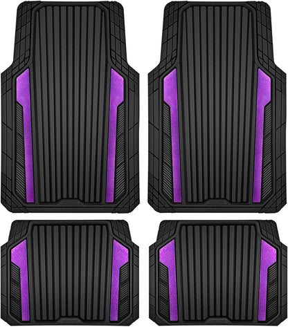 CAR PASS Heavy Duty Rubber Car Mats Metallic, Aluminum Film All Weather Floor Mats Waterproof Universal Trim to Fit Automotive SUV Sedan Van 4 Piece Anodized Deep Dish Two-Tone Sporty Black Red Chrome