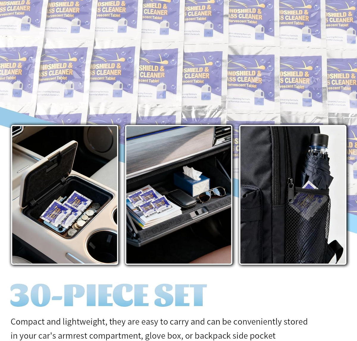 30PCS Car Windshield Washer Tablets,Windshield Washer Fluid Tablets Provide Clear Visibility,Universal Washers Fluid Concentrated Solid Effervescent for Automotive Glass,Window (30pcs)
