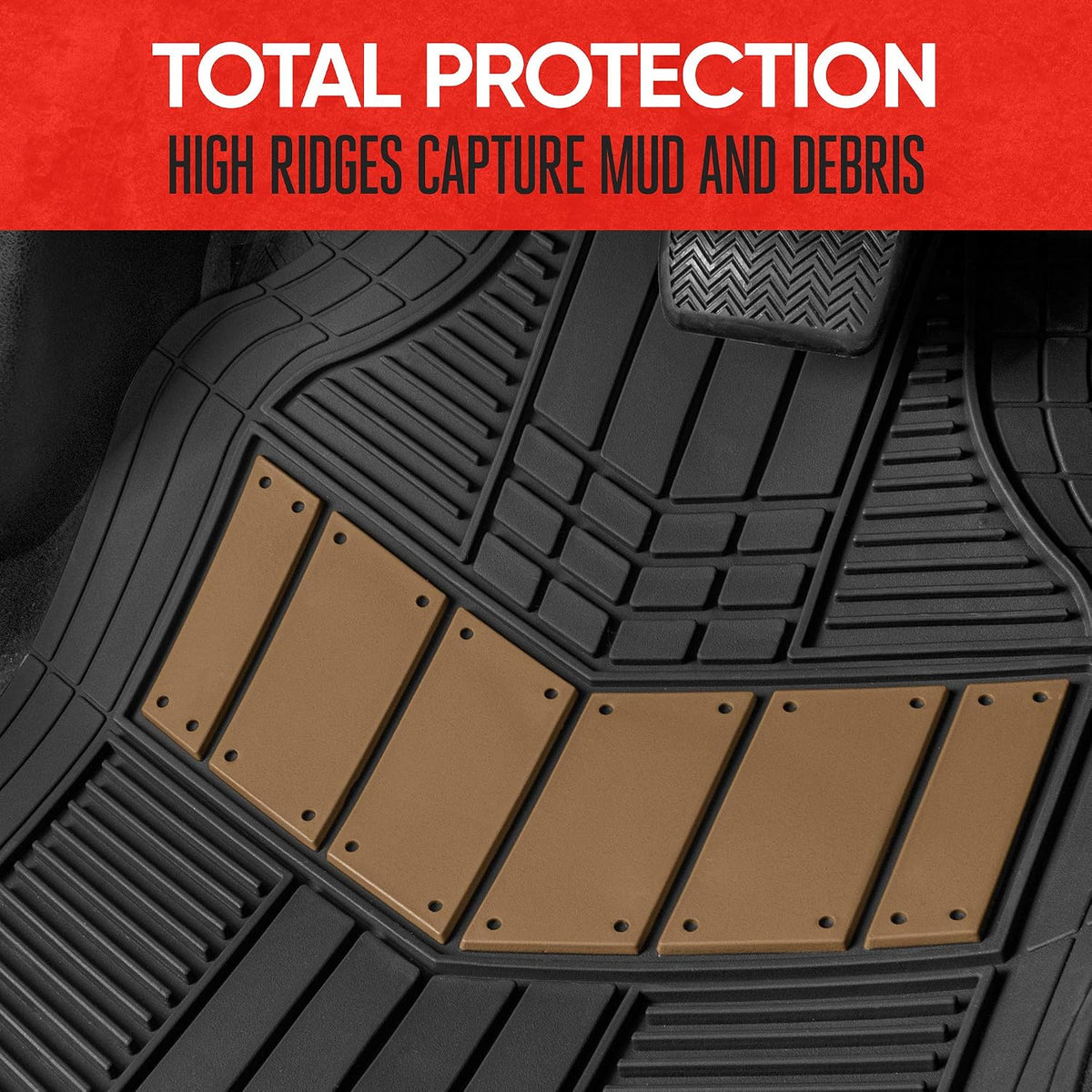 Motor Trend DualFlex™ Rubber Car Floor Mats All Weather Waterproof 4-Piece Sporty Two-Tone Design Car Mats Full Set - Universal Trim-to-Fit Floor Mats for Car, SUV, & Trucks - Car Carpet Protector