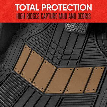Motor Trend DualFlex™ Rubber Car Floor Mats All Weather Waterproof 4-Piece Sporty Two-Tone Design Car Mats Full Set - Universal Trim-to-Fit Floor Mats for Car, SUV, & Trucks - Car Carpet Protector