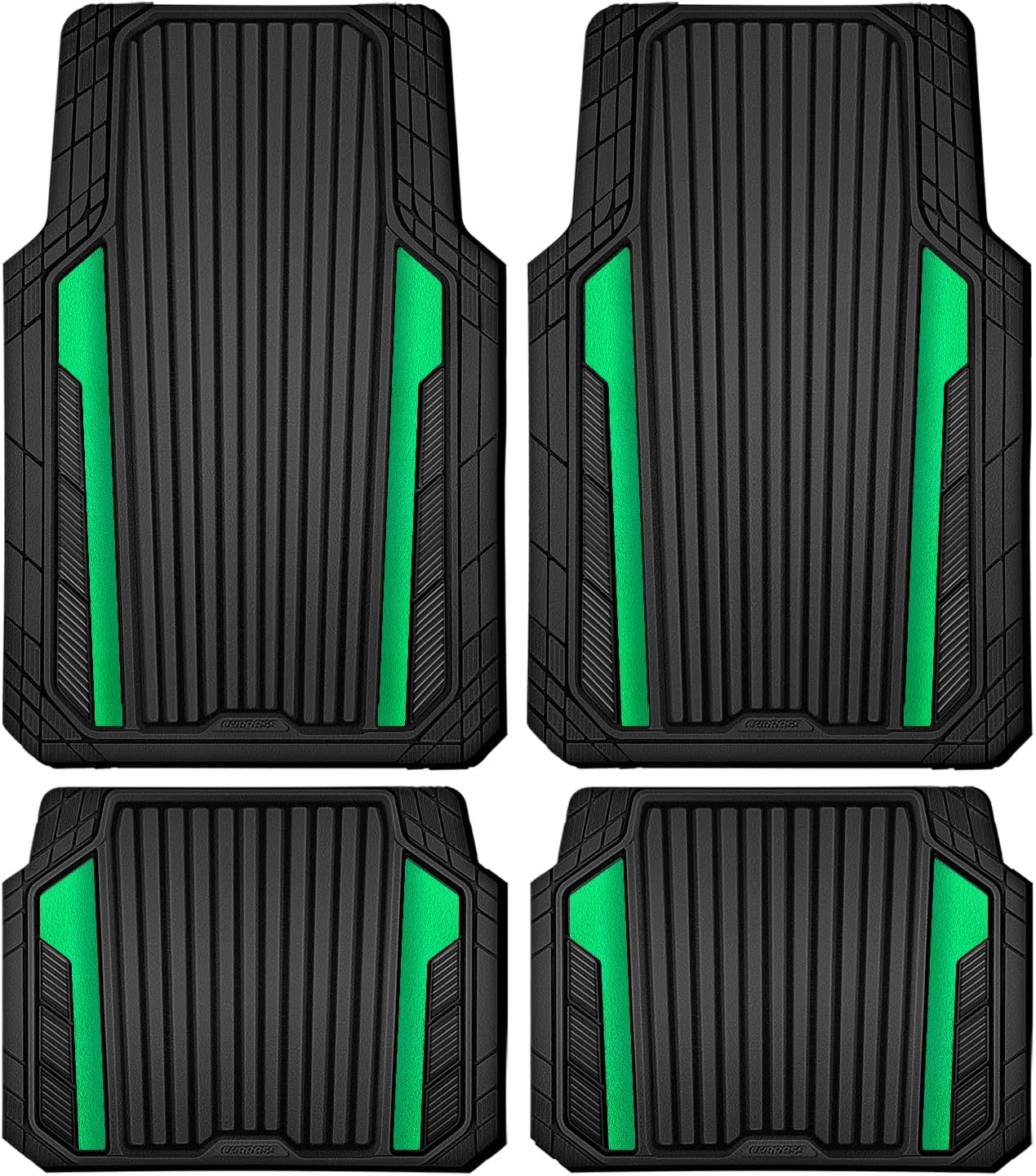 CAR PASS Heavy Duty Rubber Car Mats Metallic, Aluminum Film All Weather Floor Mats Waterproof Universal Trim to Fit Automotive SUV Sedan Van 4 Piece Anodized Deep Dish Two-Tone Sporty Black Red Chrome