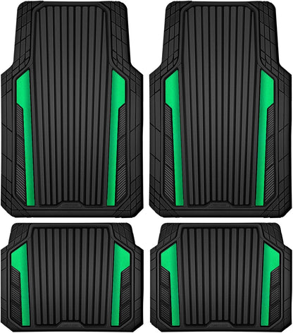 CAR PASS Heavy Duty Rubber Car Mats Metallic, Aluminum Film All Weather Floor Mats Waterproof Universal Trim to Fit Automotive SUV Sedan Van 4 Piece Anodized Deep Dish Two-Tone Sporty Black Red Chrome