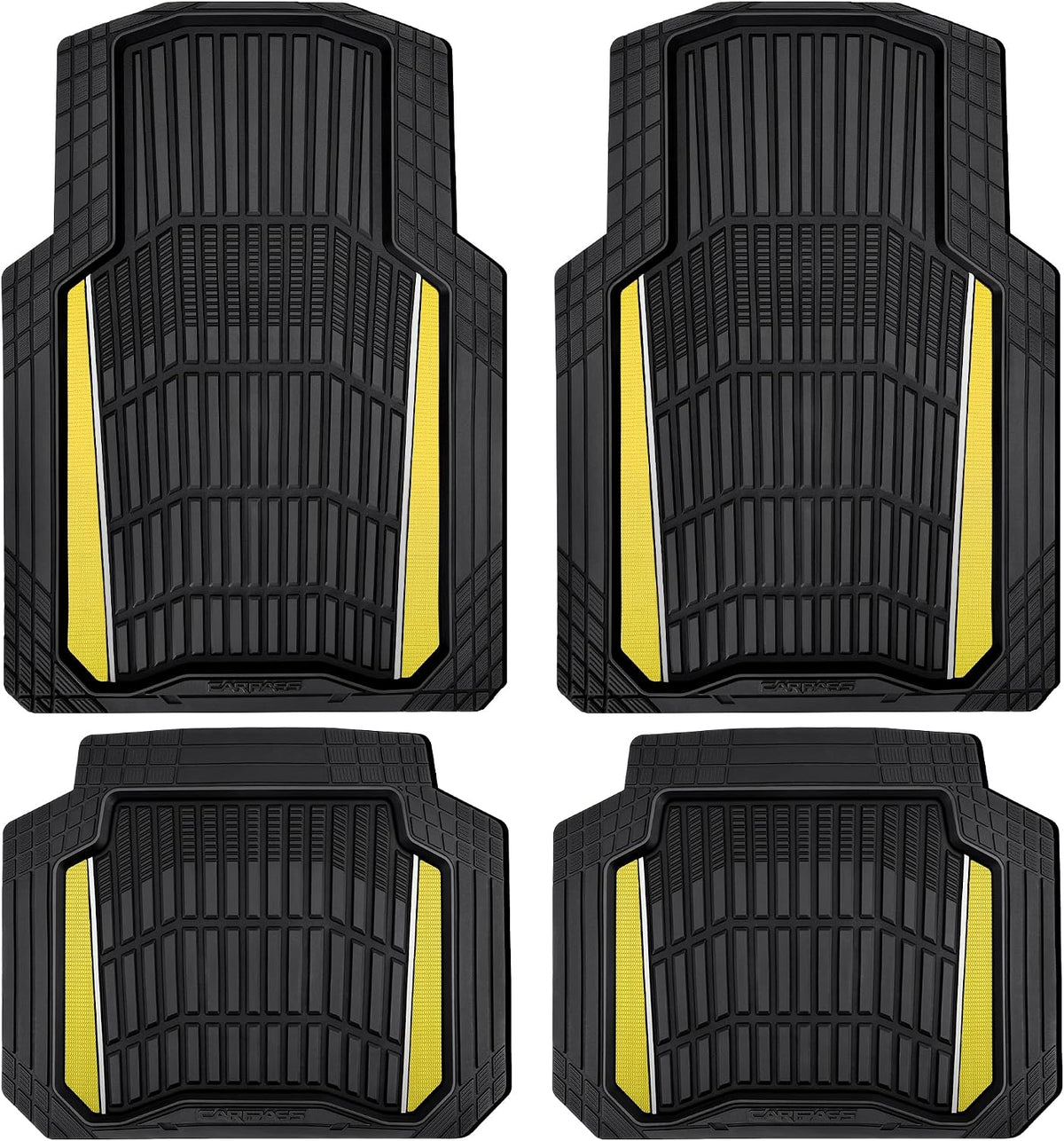 CAR PASS Heavy Duty Rubber Car Floor Mats, Deep Waterproof Car Floor Mats All Weather, Aluminum Film Floor Mats for Cars Non-Slip Universal Trim to Fit for SUVs Trucks Sedans Vans, Black Grey Metallic