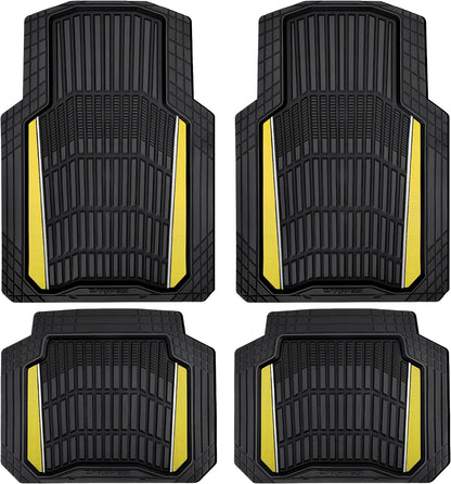 CAR PASS Heavy Duty Rubber Car Floor Mats, Deep Waterproof Car Floor Mats All Weather, Aluminum Film Floor Mats for Cars Non-Slip Universal Trim to Fit for SUVs Trucks Sedans Vans, Black Grey Metallic