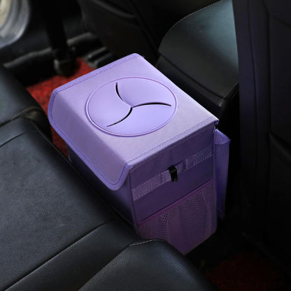 AOKJOY Car Garbage can with lid Leak Proof Vehicle Trash Can 3 Storage Pockets Hanging Waterproof car Trash Bag for SUV Beige