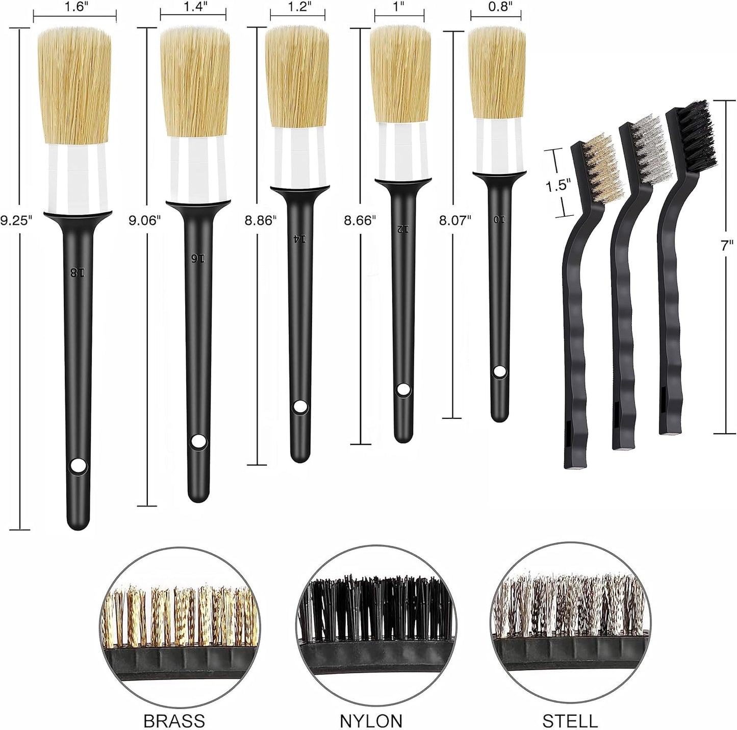 HMPLL 10pcs Auto Car Detailing Brush Set Car Interior Cleaning Kit Includes 5 Boar Hair Detail Brush,3 Wire Brush, 2 Air Vent Brush for Cleaning Car Interior Exterior, Dashboard Engines Leather Wheel