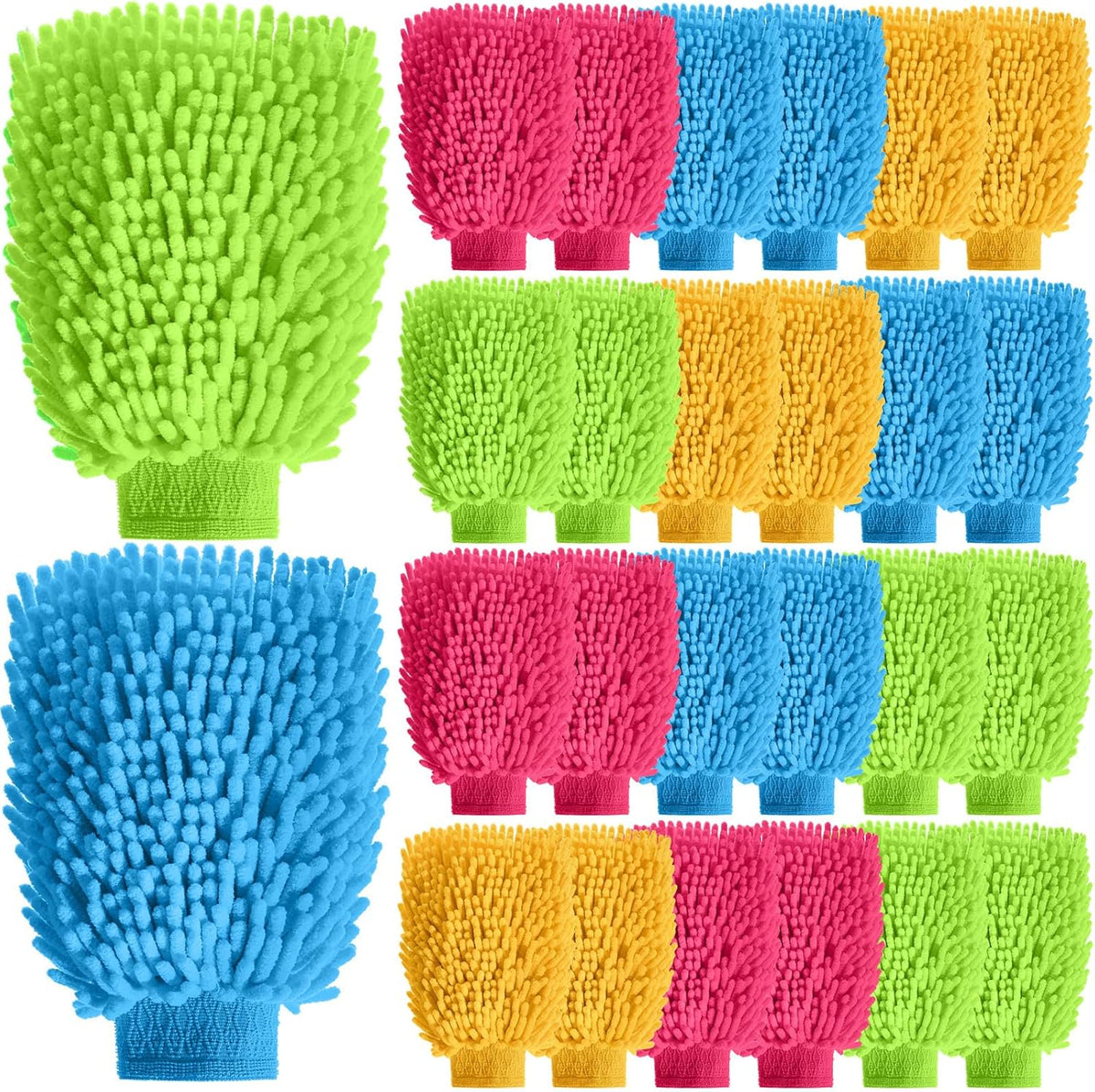 24 Pack Car Wash Mitt Bulk Microfiber, 10'' x 8'' Chenille Car Wash Mitt Gloves, Scratch Free Double Sided No Lint No Marks for Truck SUV and All Vehicle Surfaces (Blue)