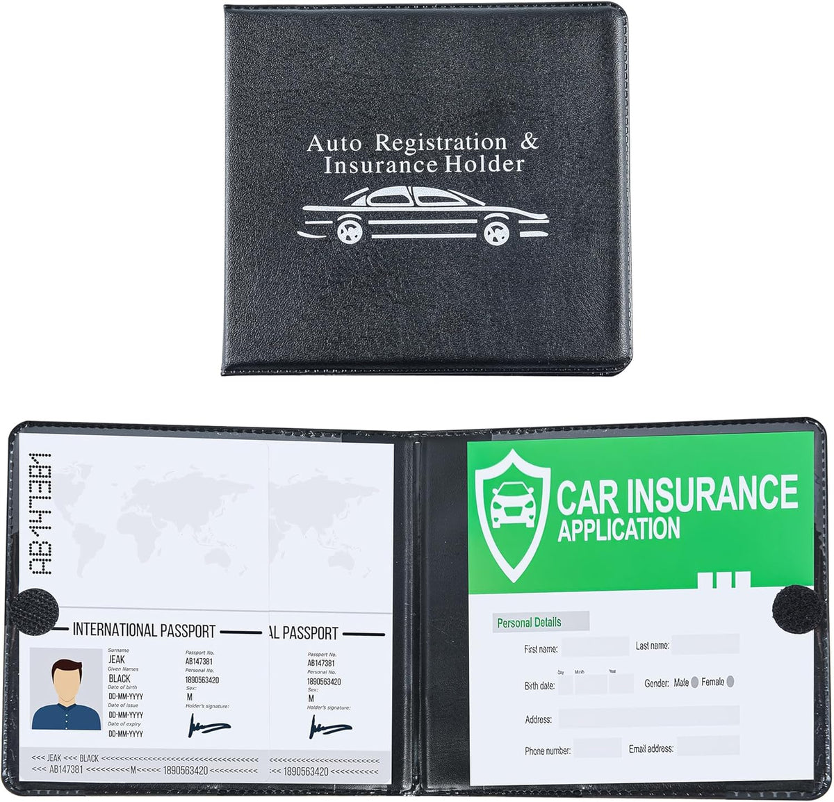 Pacific Mailer Auto Registration and Insurance Card Holder 2 Packs Car Document ID Holder Glove Box Organizer Car Accessories, Black