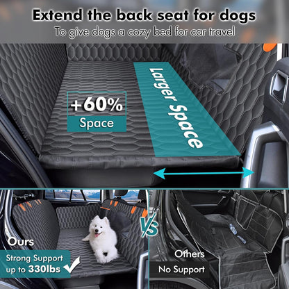 Chumajor Back Seat Extender for Dogs-Supports 400lb,Waterproof Dog Car Seat Cover Hard Bottom-Detachable,600D Heavy Duty Scratch Proof Nonslip Soft,Dog Hammock for Car,SUVs