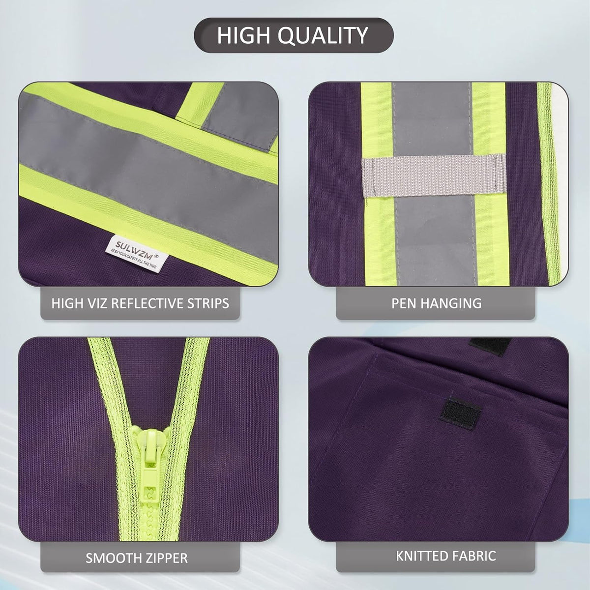 High Visibility Reflective Safety Vest with Zipper and Pockets Orange,M