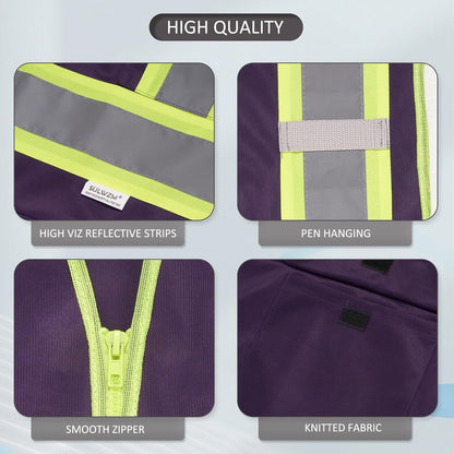High Visibility Reflective Safety Vest with Zipper and Pockets Orange,M