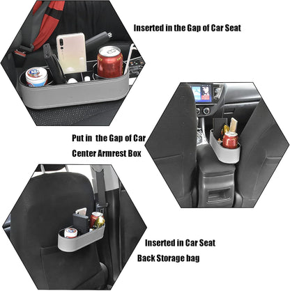 IOKONE Car Cup Holder, Auto Cup Drink Holders，Multifunctional Auto Front Seat Organizer with PU Leather Cover, Gap Filler Storage Box Coin Bucket Console Side Pocket Cell Mobile Phone Holder (Black)