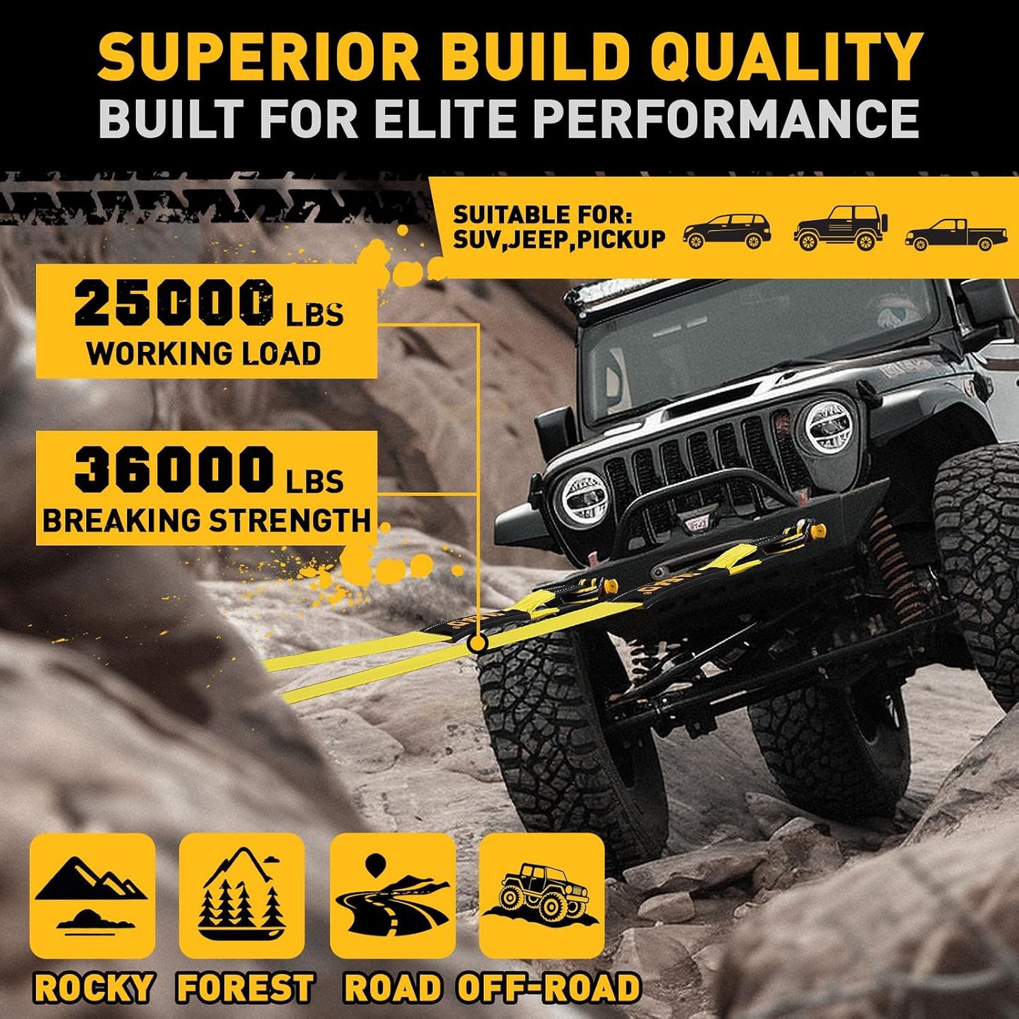 3" x 30Ft Recovery Tow Strap Heavy Duty with Hooks - 36000 LBS Break Strength, 3/4 D Ring Shackles (2pcs), Emergency Recovery Strap Tow Rope for Truck, SUV, ATV Offroad Vehicle