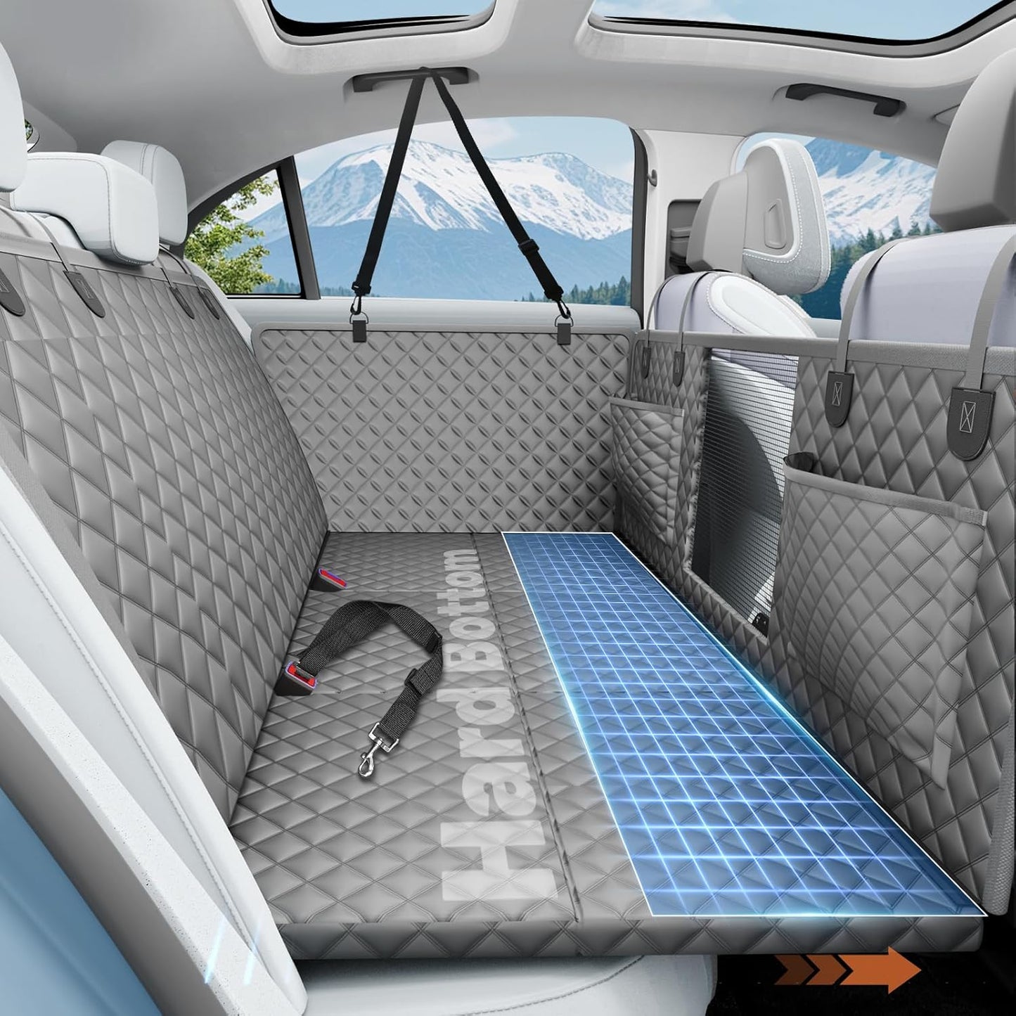 Dog Car Seat Cover for Back Seat with Hard Bottom,Waterproof Back Seat Extender for Dogs,Dog Hammock Dogs Bed for Cars, SUVs,Pet Seat Cover for Back Seat Holds 400lbs with Mesh Window & Pocket