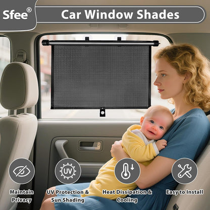 Sfee Car Window Shade for Side Windows, 2 Pack Sun Shade Retractable for Car Blocks Heat and UV Rays Glare Protection Roller Sunshade Visor for Baby, Kids, Pets, Passengers