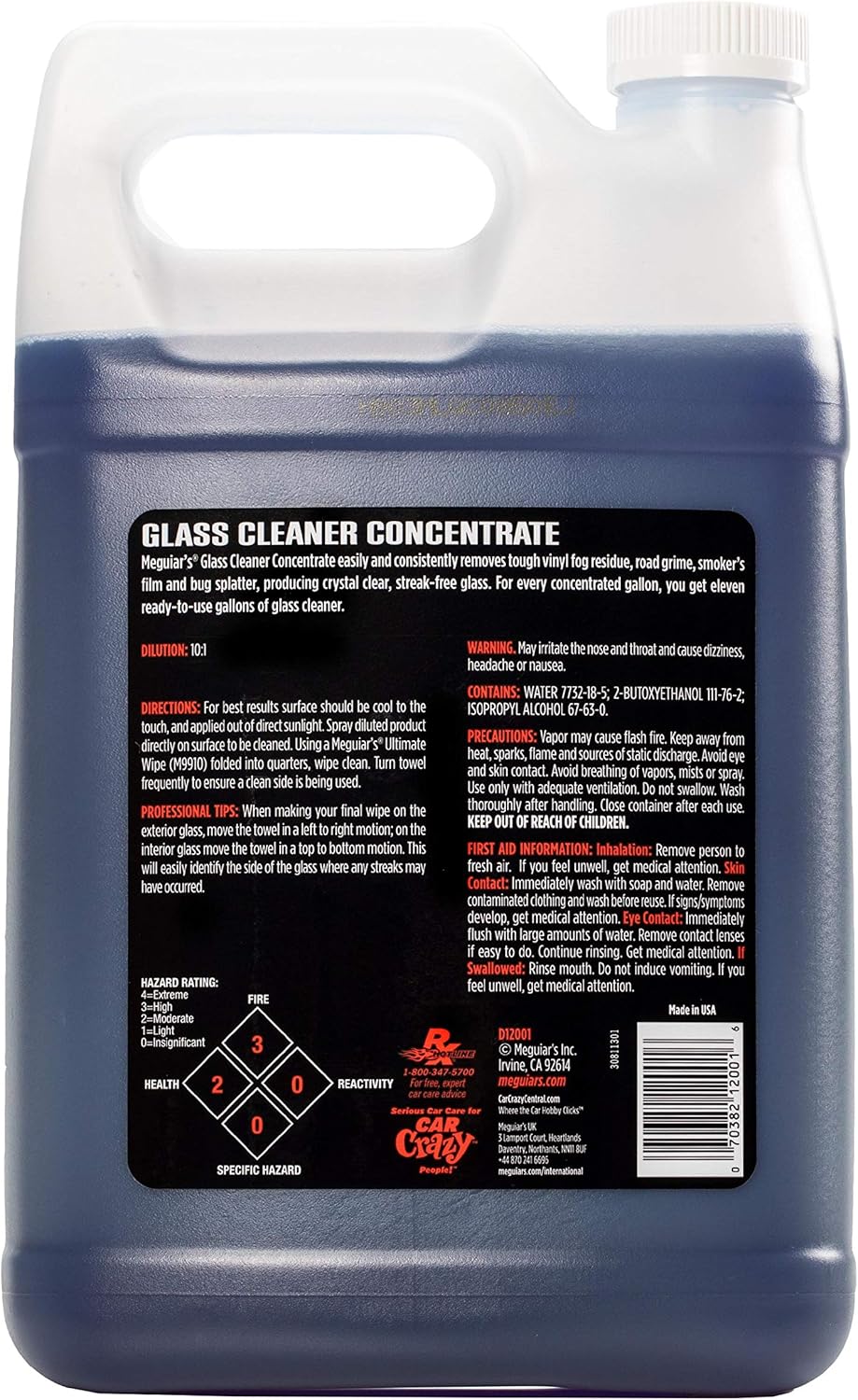 Meguiar’s Professional Glass Cleaner Concentrate, Car Glass Cleaner, Professional-Strength Formula For Streak-Free, Residue-Free, Use On Auto Glass, Windows And Mirrors - 1 Gallon Auto Glass Cleaner
