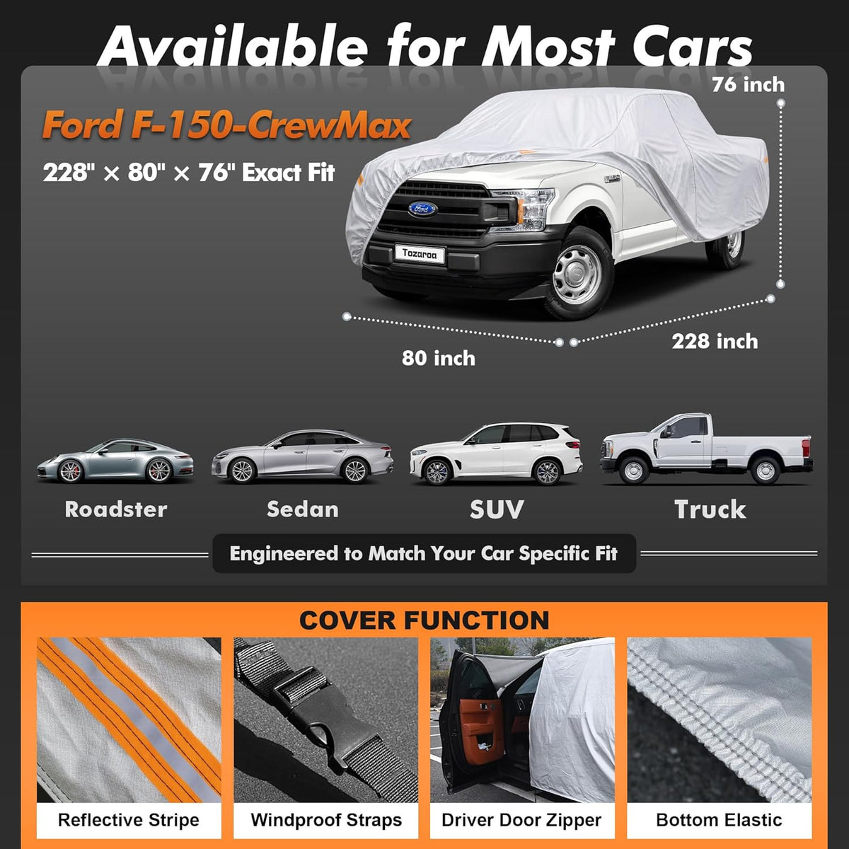 Car Cover Waterproof All-Weather,Heavy-Duty Outdoor Full Exterior Automobiles Sedan/Coupe (Length 186-193 inch) with Windshield Sun Shade Universal Fit Toyota Camry, Tesla Model 3, Accord etc