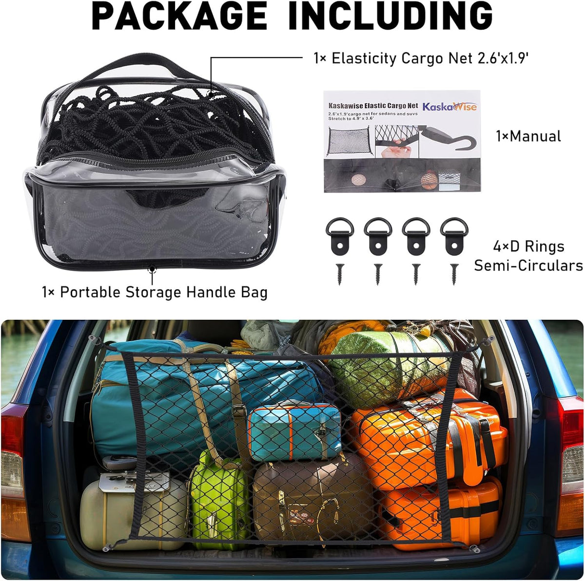 Elastic Cargo Net for SUV,Universal Truck Net Organizer with Storage Bag,32"x24" Stretch to 56"x42" Small Cargo NetBungee Mesh Cargo Hold for Car,Truck,Pickup,RV,Road Trip Essentials
