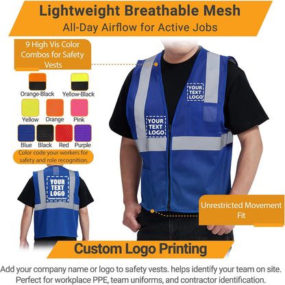 AYKRM 2 Pocket Mesh High Visibility Reflective Safety Vest for men & Women ANSI/ISEA 107 Standards