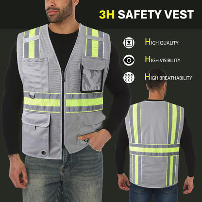 JKSafety Safety Vest for Men Women Hi Vis Relfective Vest with Pockets High Visibility Meet ANSI Standard