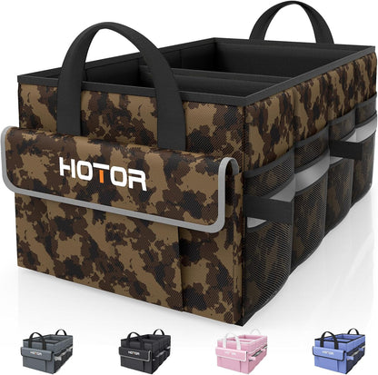HOTOR Trunk Organizer - Car Organizer with 5 Pockets, Trunk organizer for SUV, Sedan & Van, Car Organization with Sturdy Base Panel for Car Accessories, Black, 2 Compartments, 21.3"×12.6"×10.6"