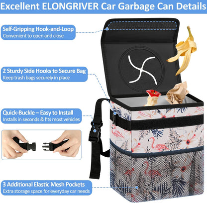 ELONGRIVER Car Trash Can Bin for Back Seat Leak Proof, Cute Car Trash Bag Hanging, Vehicle Trash Can for SUV Truck Van, Automotive Garbage Cans Front Seat Black