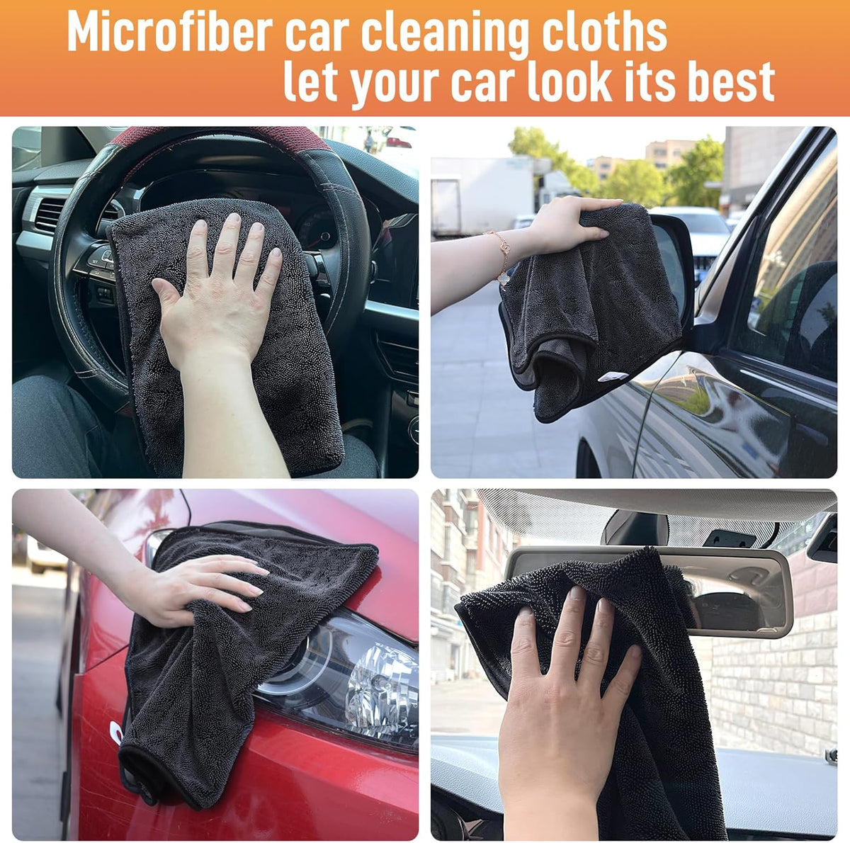 SINLAND Microfiber Car Drying Towels Ultra Absorbent,No Streaks,Scratches, or Water Spots,Wash Cleaning Auto Detailing Towels 380gsm 16inch x 24inch 6 Pack Grey