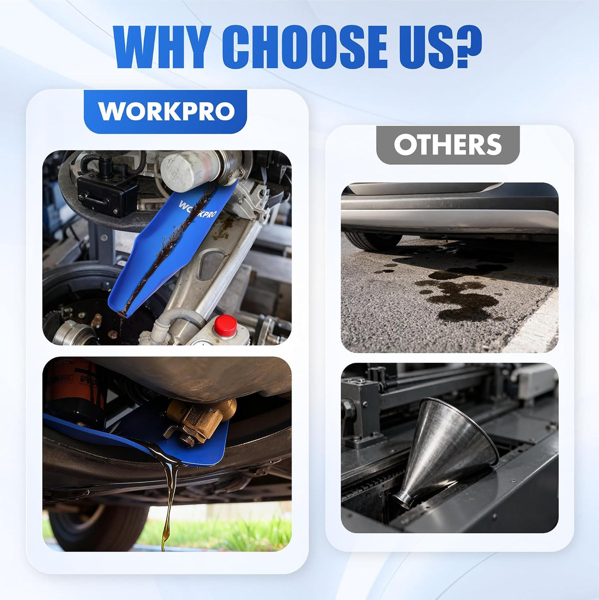 WORKPRO Flexible Oil Funnel for Automotive Use, Foldable Oil Drain Tool for Quick and Clean Oil Changes, Featuring a Thicker Silica Gel for Durability and Maintains Shape-Blue