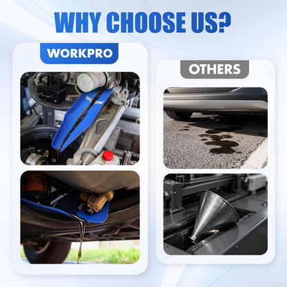 WORKPRO Flexible Oil Funnel for Automotive Use, Foldable Oil Drain Tool for Quick and Clean Oil Changes, Featuring a Thicker Silica Gel for Durability and Maintains Shape-Blue