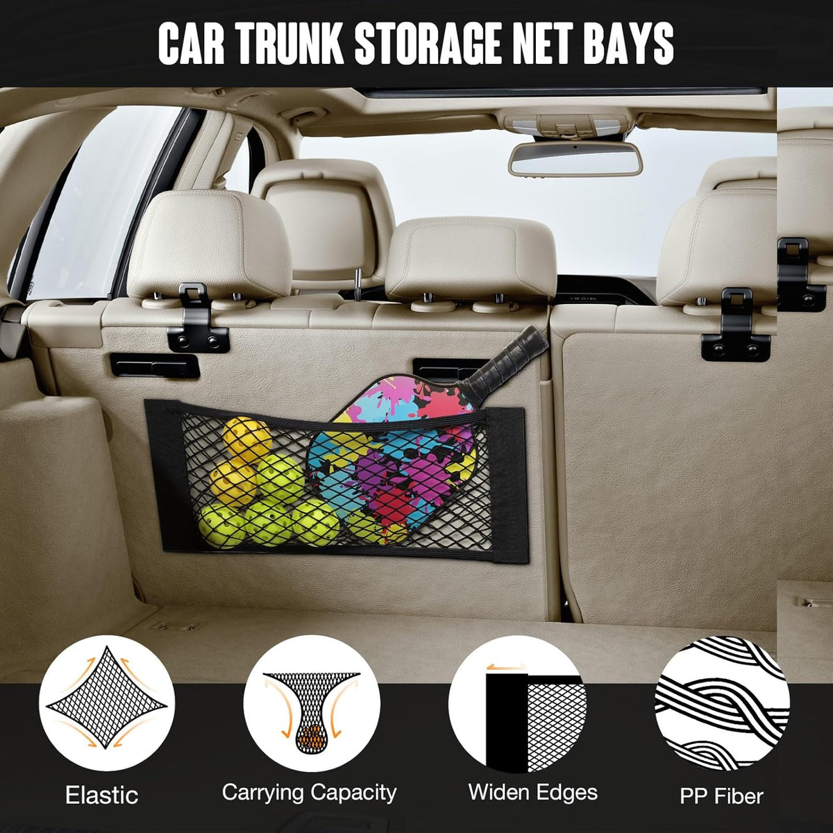 TOBWOLF Universal Mesh Cargo Net With Tape Stickers, 25x40cm / 9.8x15.7in, Elastic Car Storage Net, RV Netting Pocket, Wall Sticker Add-on Pouch Bag for Car Trunk
