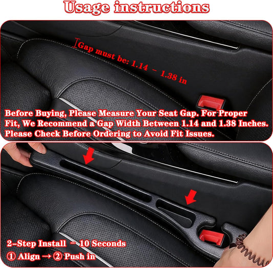 Car Seat Gap Filler Organizer of 2 – Universal Car Gap Seat Filler with Storage Pockets, No Drop Seat Guard for Phones, Keys & Cards, Car Accessories for Most Cars Trucks SUVs (Black)