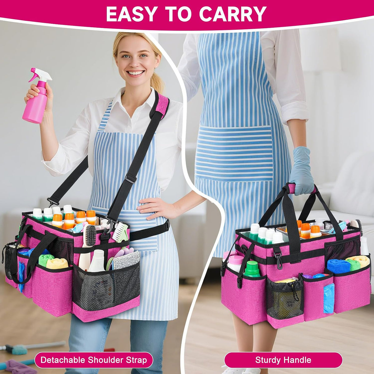 Cleaning Caddy Bag, Cleaning Supplies Organizer for Housekeepers, Housekeeping Caddy with Handle and Detachable Padded Cushion, Black