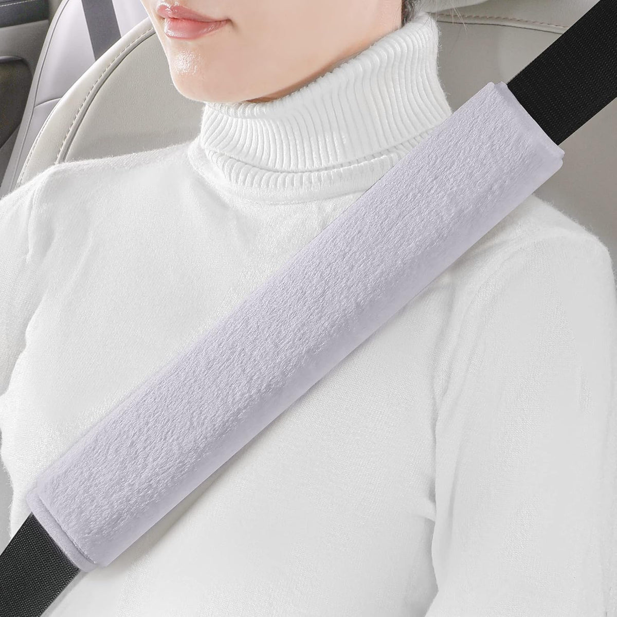 LACDL Extra Long Seatbelt Cover Super Soft Furry for Adults Kids Women & Men, Thick Plush Full Car Seat Belt Strap Cushion, Fluffy Shoulder Pad Protector, Auto Interior Accessories, 1pc, Black, 15.5in