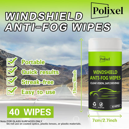 Glass Anti-Fog Wipes Pre-moistened Quick Antifog Defogger Prevent Fogging on Car Windshield, Mirror, Shower Door, Window, Helmets, Goggles Resealable Bottle Pack - 40 Wipes