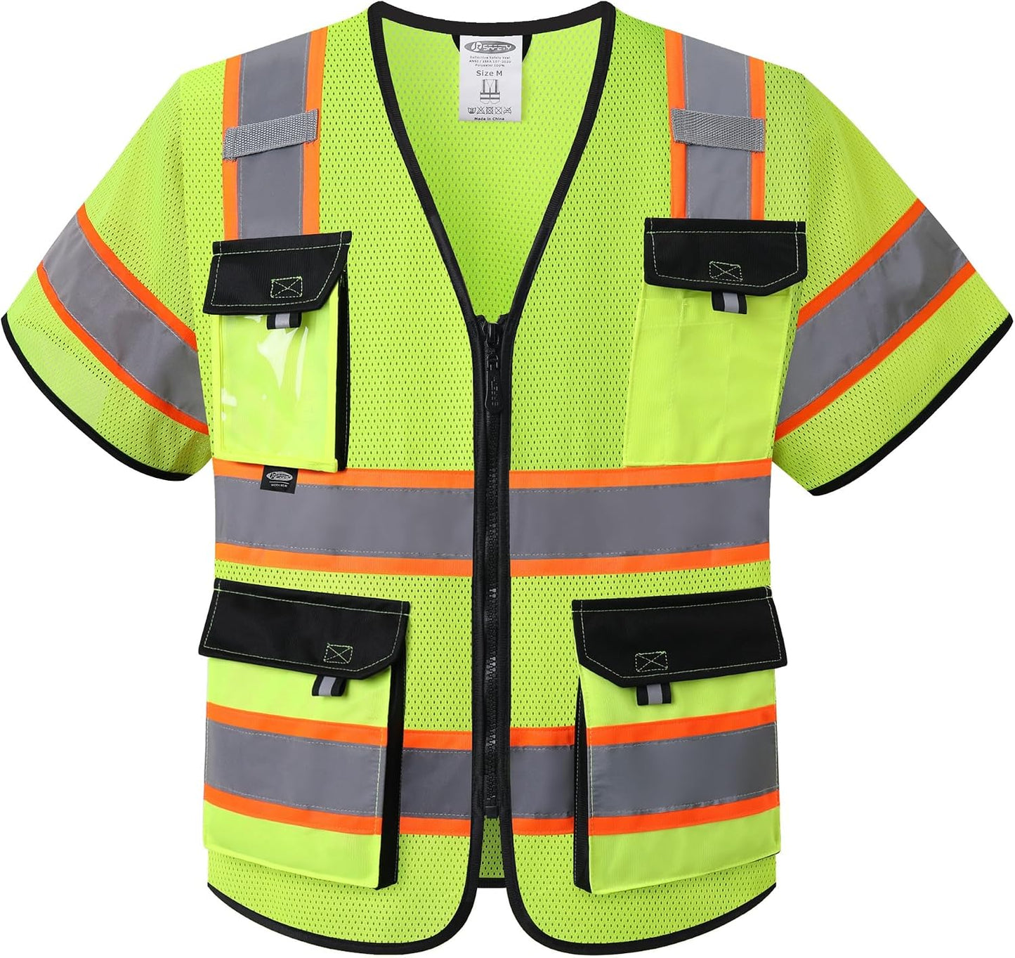 JKSafety Safety Vest for Men Women Hi Vis with Pockets and Cushioned Collar Construction Vest Meet ANSI Standard (BX360)