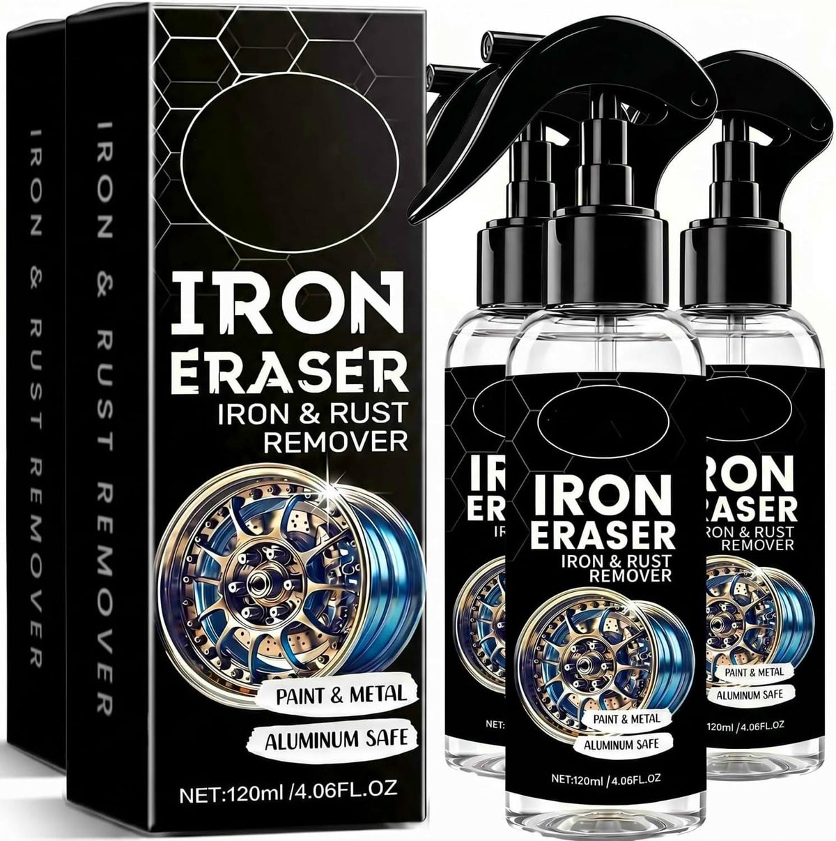 Iron Eraser Rust Remover Spray - 2026 Powerful Car Rust Remover - Fast Acting Rust Iron and Rust Remover - Professional Iron Powder Remover Cleaner for Automotive Wheels Paint Metal Surface (1PC)