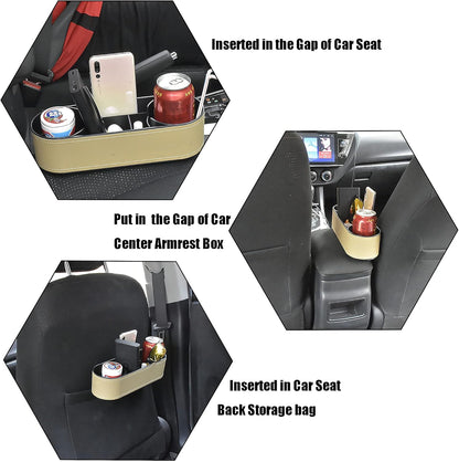 IOKONE Car Cup Holder, Auto Cup Drink Holders，Multifunctional Auto Front Seat Organizer with PU Leather Cover, Gap Filler Storage Box Coin Bucket Console Side Pocket Cell Mobile Phone Holder (Black)