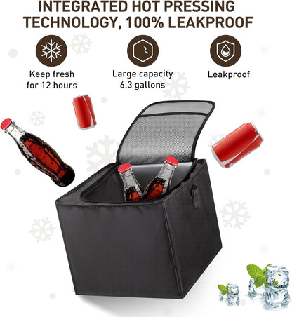 HIRALIY 4 in 1 Car Trunk Storage Organizer with Leakproof Cooler Bag, Multi-Compartment Foldable Trunk Storage Box for Car Truck SUV Black