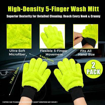 XINDELL 2 Pack Car Wash Glove - Ultra-Soft Plush Fluffy Bear Paw Foam Wash, Scratch-Free Five-Finger Brush, Thickened Car Cleaning Mitt