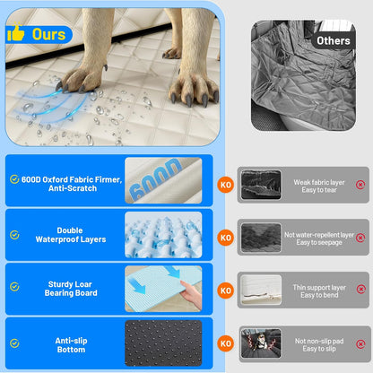 Dog Car Seat Cover for Back Seat with Hard Bottom,Waterproof Back Seat Extender for Dogs,Dog Hammock Dogs Bed for Cars, SUVs,Pet Seat Cover for Back Seat Holds 400lbs with Mesh Window & Pocket
