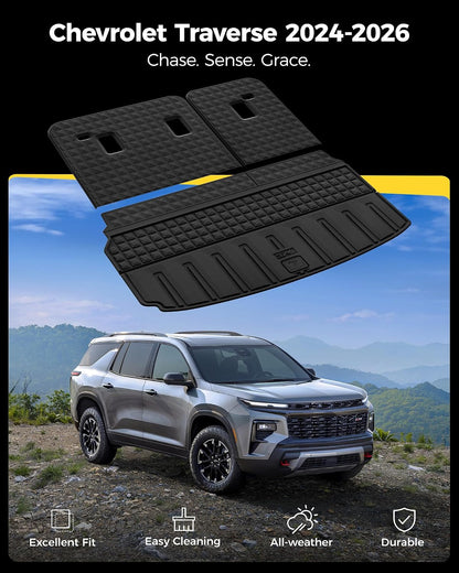 3W Floor Mats & Cargo Liner Fit for 2021 2022 2023 2024 2025 2026 Chevy Tahoe/GMC Yukon/Cadillac Escalade 7 Seat, TPE All Weather Custom Fit Car Accessories Heavy Duty Rubber Full Set Trunk Mats - Colors B