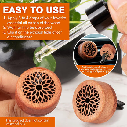 Essential Oil Car Diffuser, 2 PCS Car Aromatherapy Wood Diffuser with Vent Clip