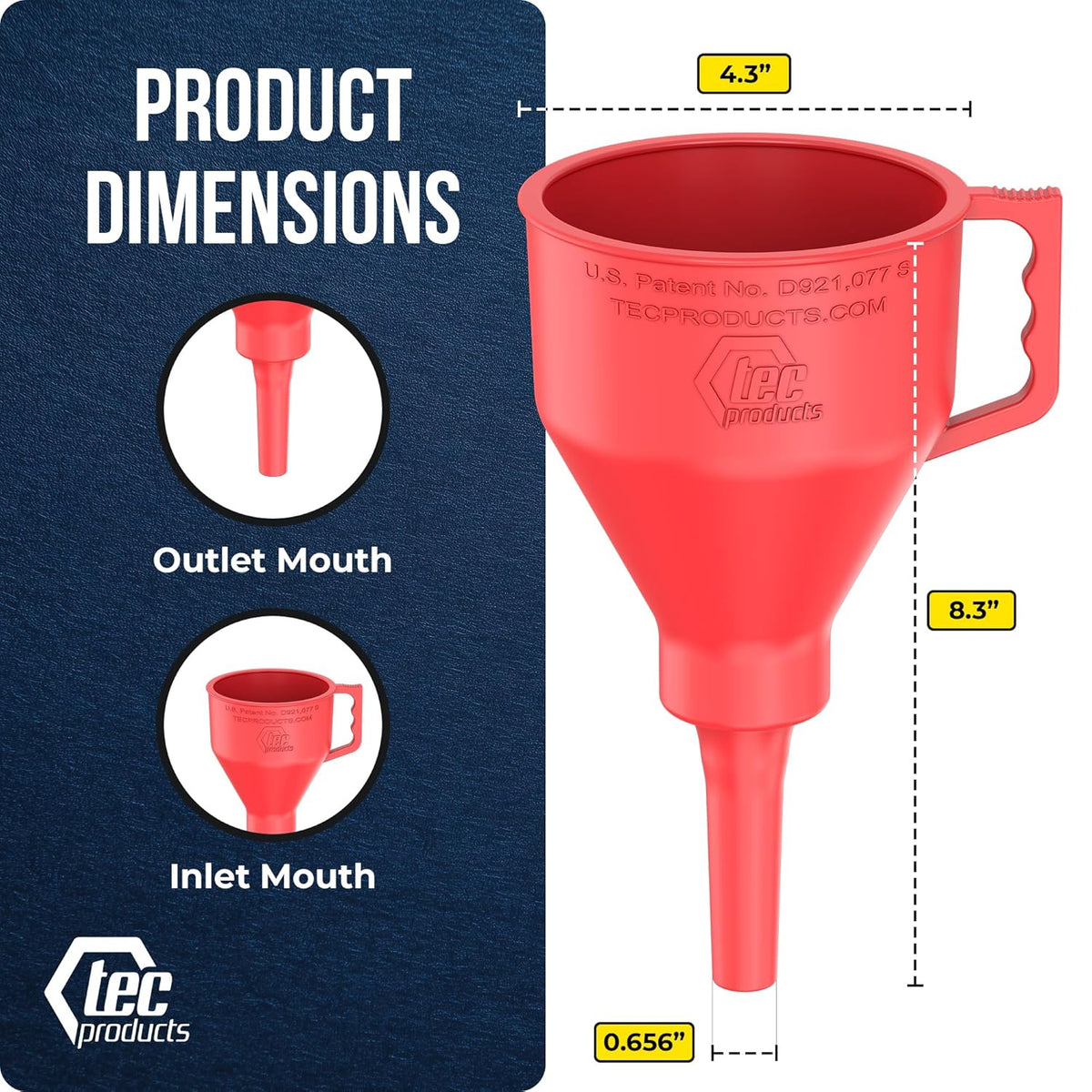 TEC Products FlexAll Short Neck Funnel - Flexible Funnel w/Hose, Durable Nitrile Rubber Automotive Funnels - Oil Change Tool for Transmission Fluid, Diesel, Gas - USA Made - Large (11 x 5.73 Inches)