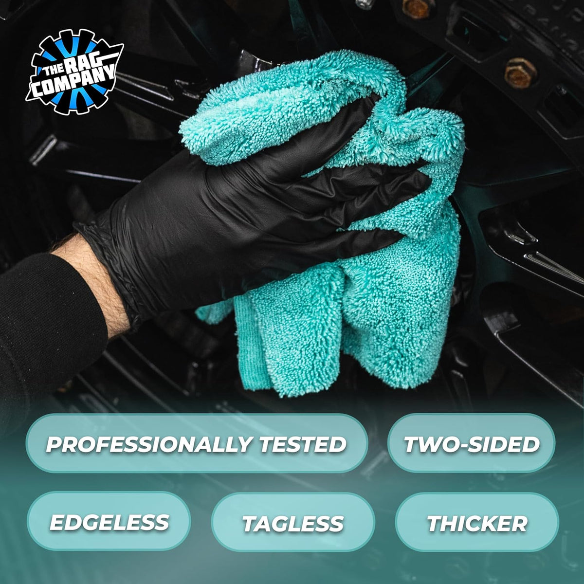 The Rag Company - Creature Edgeless Auto Detailing Towels (10-Pack) Professional 70/30 Blend, Dual-Pile Plush Microfiber, Buffing & Polishing, 420gsm, 16in x 16in, Black