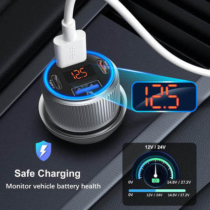 USB C Car Charger 3 Pack, Costyle 65W 4 Port Car Power Adapter with Voltmeter PD 30W/QC 3.0 Fast Charging Cigarette Lighter USB Charger Plug for iPhone 16/15/14/13/12/11 Pro Max/Pad,Android(Black)