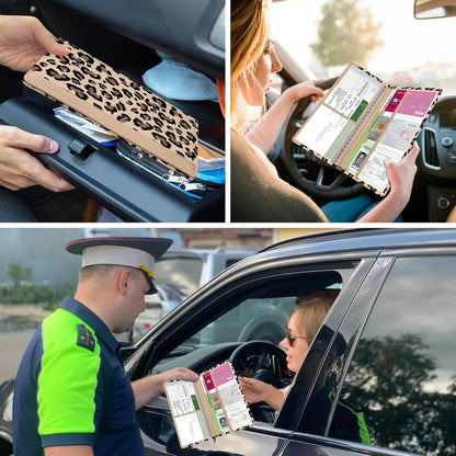 Car Registration and Insurance Holder, with Magnetic Closure for License, Cards and Documents, All Vehicle Needs and Car Accessories (Leopard-Black)