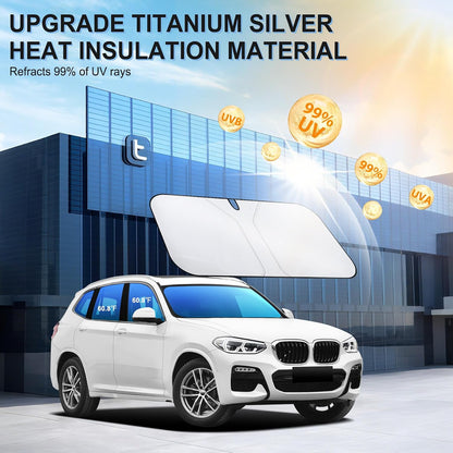 SINGARO 300T Universal Car Windshield Sun Shade, Foldable Reflective for Windshield & Window Shades with Overlapping Design, Car Interior Accessories (55" L x 26.7" W)