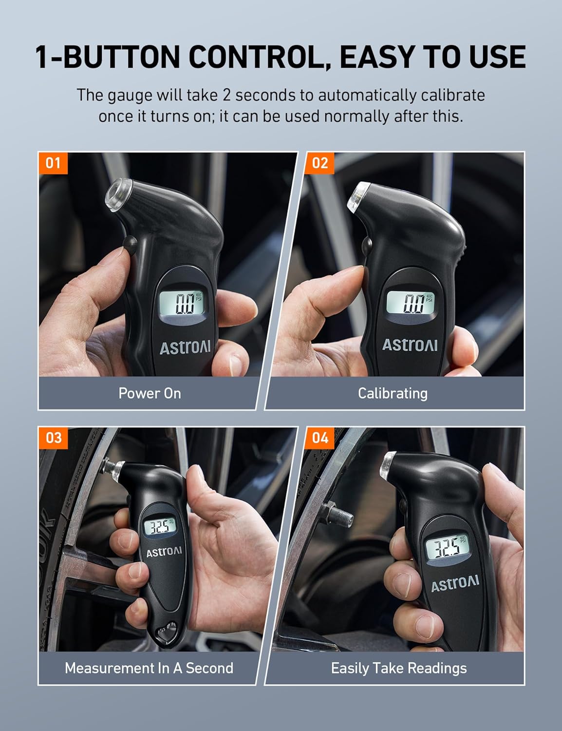 AstroAI Digital Tire Pressure Gauge 200 PSI, Industrial Tire Gauge Calibrated to ANSI B40.7 Grade 2A (±0.5%), AAA Batteries, for Light Trucks, Pickup Trucks, SUVs, Cars (Black)
